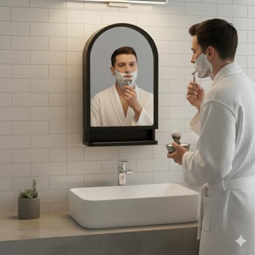 Image of BRANCO Plastic Ideal Mirror Cabinet | Multipurpose Cabinet | Wall Mounted Hanging Mirror Bathroom Accessories | Mirror Cabinet for Living Room, Bathroom, Bedroom (Black)