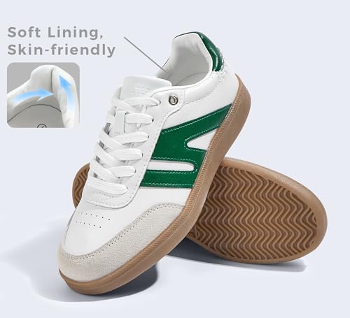 Image of LUCKY STEP Women Classic Retro Gum Sole Fashion Sneakers Casual Tennis Skate Shoe Genuine Leather Walking Footwear Anti Slip Trainers