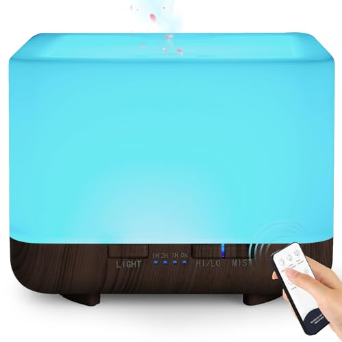 GeeRic Aroma Diffuser Humidificador 600ML Humidificador Ultrasónico y Difusor de Aromas con Lámpara 7 LED Colorida Mando a Distancia para Hogar,Yoga, Salon Oficina（Negro）