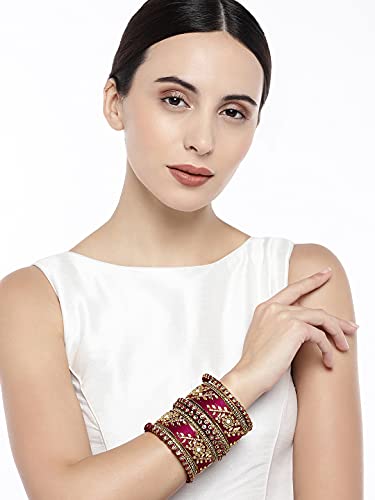 Image of Peora Silk Thread Kundan & Stone Studded Chuda Bangles Set Gift for Women