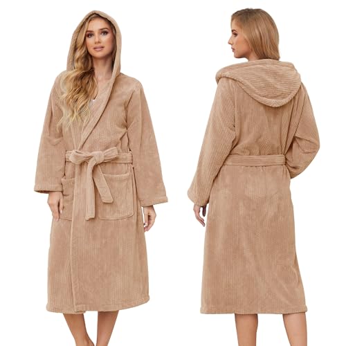 Image of PJGGZ Hooded Bathrobes for Women, Soft Long Towel Robes for Women - Quick Dry yet Warm