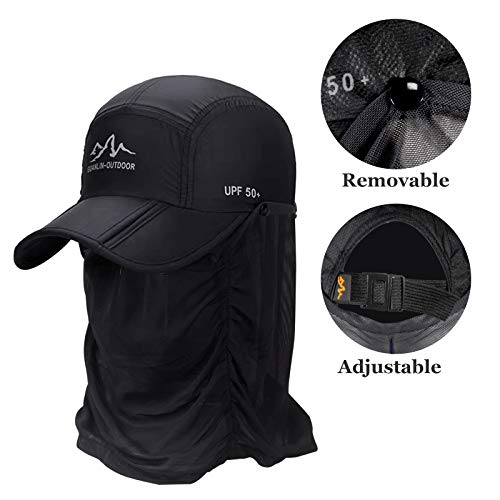 Fishing Cap Sun Hat Face Cover For Men Women Summer Quick Dry Fishing Hat Removable Neck Flap For Outdoor Sports (Black) #TOP3