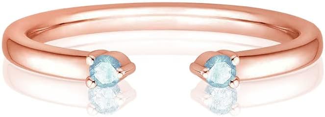 Round Cut Natural Blue Topaz Wedding Minimal Band for Women, 10k Solid Gold Ladies Blue Topaz Open Band, Open Wedding Band Ring
