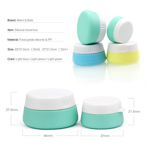 Soft Silicone Cosmetic Containers Cream Jar with Sealed Lid, 3 Pieces(20ml)+1 Pieces(10ml) - Food Grade Silicone - BPA Free - Great for Travel, Home and Outdoor (Blue & Yellow & Green & Green)