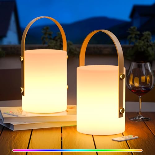 MALUX Lot de 2 lampes de table extérieur, LED Lampe d'extérieur rechargeable, IP44, étanche,...