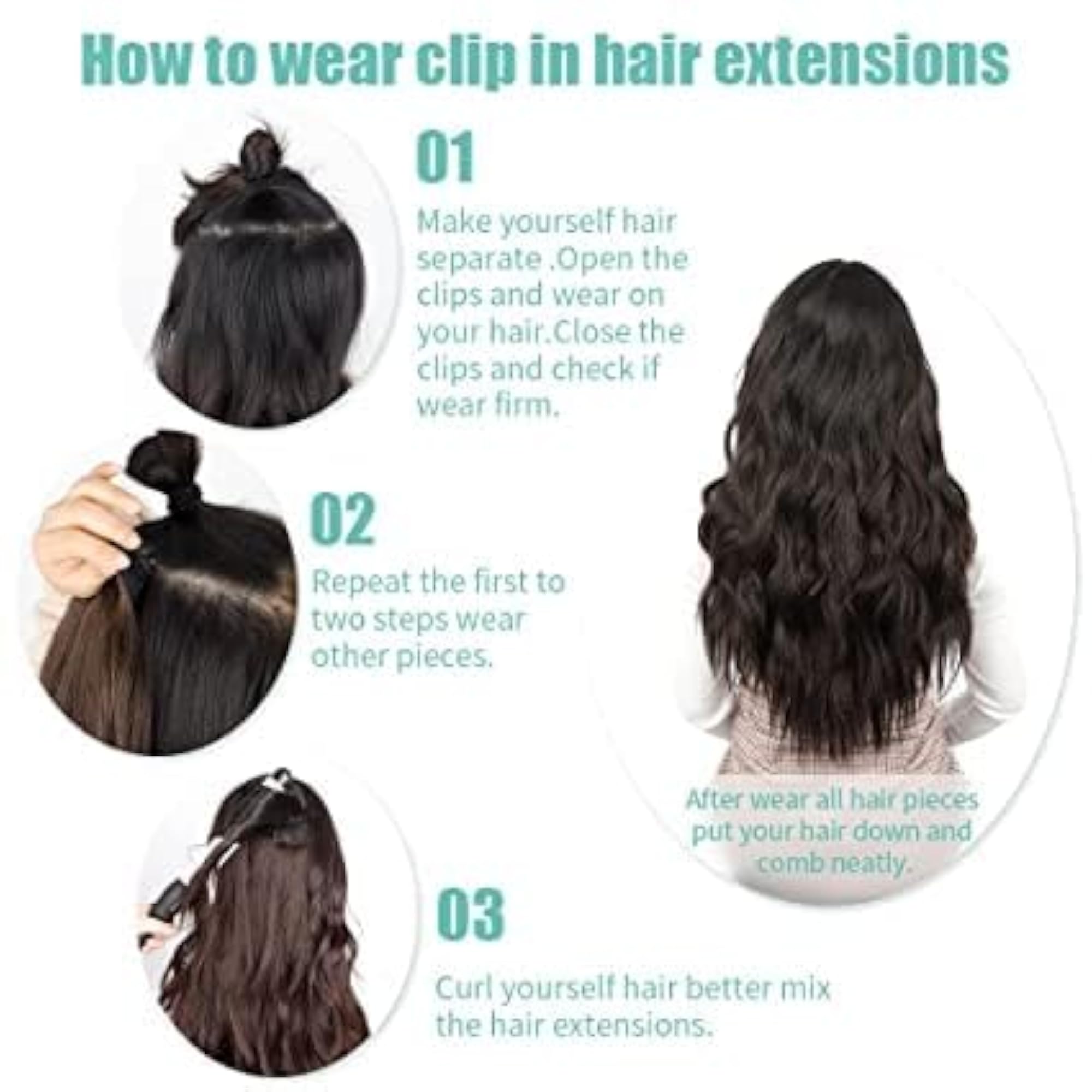 Women's Curly/Wavy Hair Extensions, 14 Clips Full Head