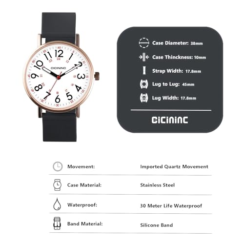 Image of Watch with Second Hand Nursing for Women, Analog Watches for Nurses, 12 /24 Hour Military Time, Easy Read Dial, Colorful Silicone Band