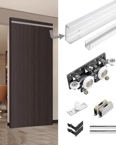 Kit de herrajes para puerta corredera para habitación oculta, sistema de puerta de estantería sin rieles, se adapta a 40-50 mm de grosor, ahorro de espacio