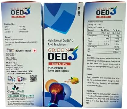 GREENOED 3 HEALTH SUPPLEMENT SYRUP (OMEGA 3, EPA & DHA) FOR BRAIN -200ML
