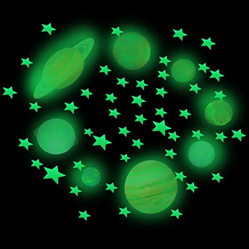 109Pcs Glow Stickers Glow in Stars Wall Stars Stickers Decals Glow Stars Moon Planet System Stickers for Ceiling and Wall 3D Wall Stickers Luminous Adhesives Decals for Room Wall Bedroom (Style3)