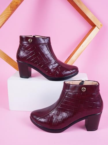Image of The White Pole and Stylish Block Heel Trendy Casual Boot High Ankle Heel Boots with Zip Look for Womens and Girls