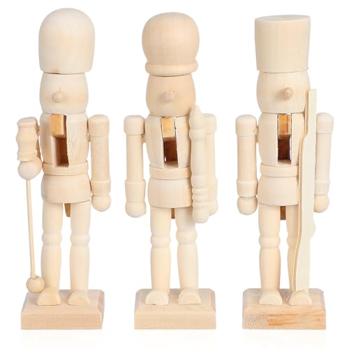VICASKY 3 Stück Nussknacker-soldatenpuppen aus Holz, Unvollendete...