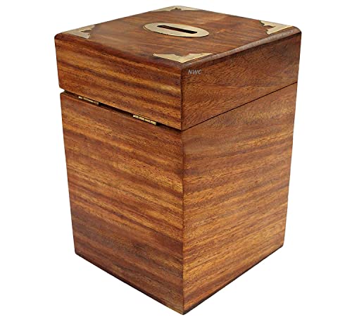 Image of Handmade Wooden Piggy Bank - Money Bank - Coin Box - Money Box - Gift Items for Kids-Brown (Wooden Money Bank Coin Storage Kids)