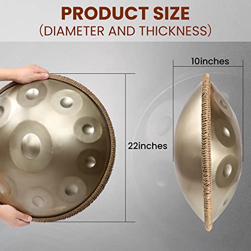 Ebusin Handpan Drum, 22-Inch D Minor 10-Note Steel Drums Instruments(Gold) With Handpan Drum Bag, 2 Handpan Drum Test Mallets, Hand Drum Stand, Hand Drum Maintenance Oil And Hand Drum Wiping Cloth. #TOP3