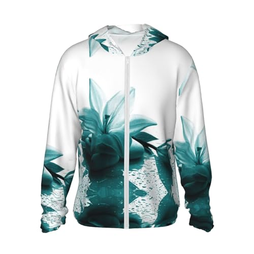 Sweat anti-UV imprimé lys bleu sarcelle KIROJA pour peau sensible XXL