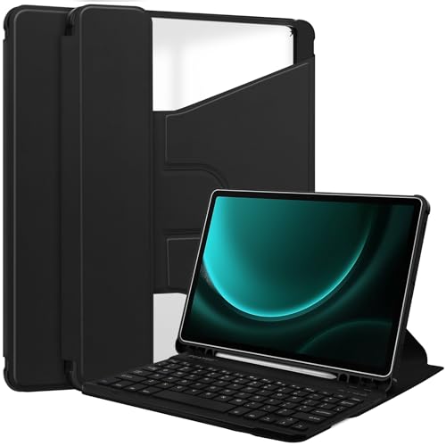 �X�}�[�g�^�u���b�g�P�[�X Galaxy Tab S9 FE Plus/+ SM-X610/SM-X616 12.4�C���`�P�[�X �L�[�{�[�h�P�[�X�t�� �}���`�A���O�������X�^���h�t��(Black)