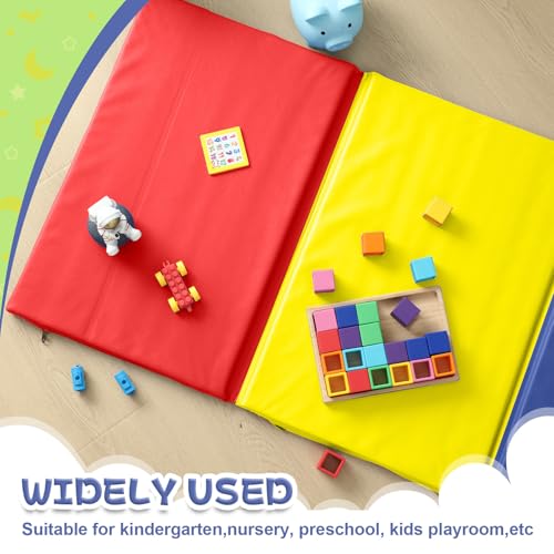Image of Wesiti Nap Mats for Preschool 1.37 inch Thick 47x24 inch Folding Rest Mat 4 Section, Sleeping Pad for Kids Children Daycare Nap School Classroom Kindergarten Daycare Travel Home, Colorful