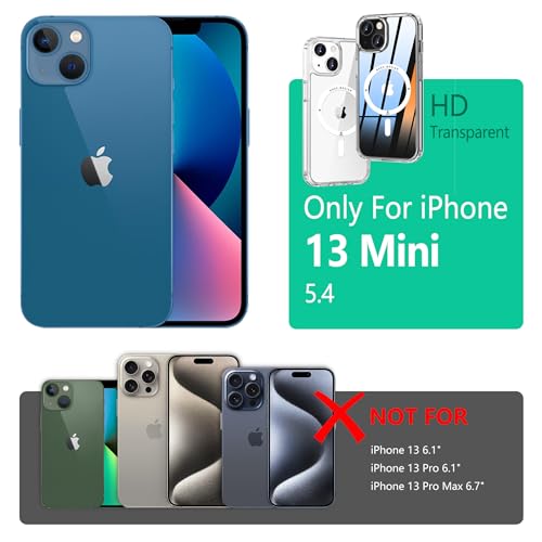 Image of ONES Magnetic Case for iPhone 13 mini| Compatible with MagSafe, Slim Clear Shockproof Cover, [PC + TPU Hybrid] Anti-Yellowing & Anti-Fingerprint iPhone 13 mini Transparent Case