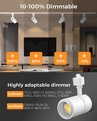 Image of VANoopee 3-Color Zoomable 20W LED Track Lighting Heads H Type Track Light Heads Dimmable Bright Ceiling Spotlight Fixtures for Kitchen, 3000K 4000K 5000K Adjustable, CRI90+ 15-60 2000lm White 6 Pack