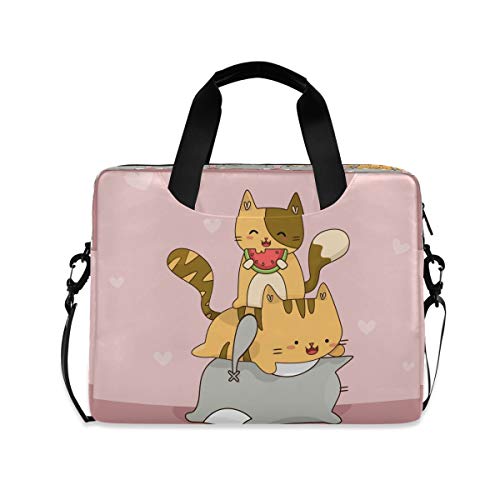 Pink Heart Cat Kitten Laptop Shoulder Bag Notebook Computer Handbag Sleeve Table Carrying Case Messenger Bags Fits 15.4 In for Y