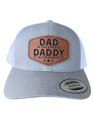 BUBBLEHEAD INK Handmade Dad In The Streets Daddy In The Sheets Hat, Fathers Day Gift For Husband, Adjustable Snapback, Baby Daddy Fathers Day Gifts (Dad in the Streets Daddy in the Sheets, Heather White 6606)