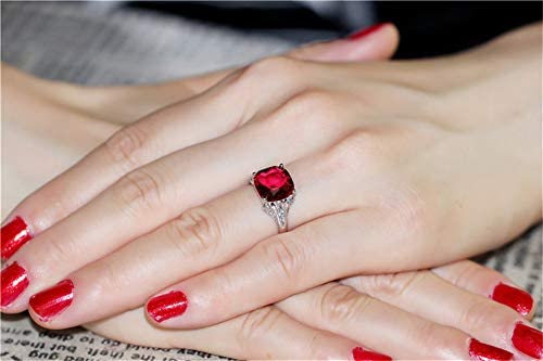 Women 10mm Created Red Ruby Garnet Halo Silver Color Engagement Wedding Rings for Women Fashion Jewelry Y146-2D3