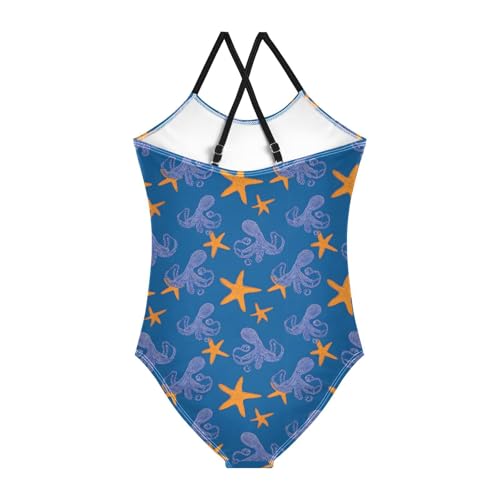 Octopus Starfish Pattern Girls One Piece Swimsuits Summer Quick Dry Beach Bathing Suit2