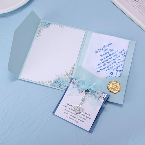 Image of MIXJOY Something Blue Gift for Bride, Wedding Day Bridal Blue Pearl Angel Wings Bouquet Garter Charm for Bride to Be