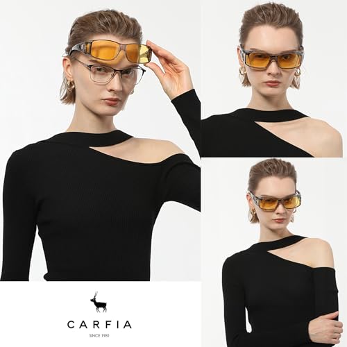 CARFIA Night Driving Glasses for Men Women, Fit Over Night Vision Glasses, Anti Glare Yellow Lens2
