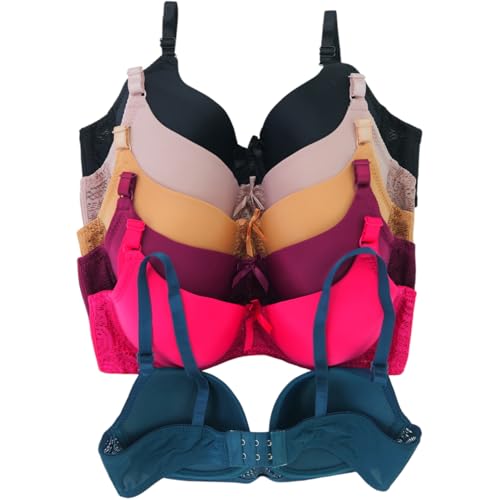 Image of ToBeInStyle Women's Pack of 6 Padded Assorted Styles Supportive Bras Cup Size - A to DDD