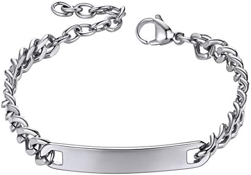 ID Bracelet for Men Stainless Steel Cuban Curb Link Chain Braclet Bangle, Length 19CM to 21CM