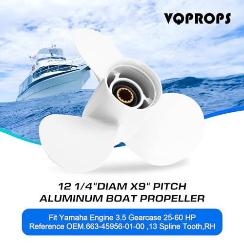 Image of Outboard Propeller Aluminum Boat Outboard Propeller fit Yamaha Engines 25 /30 /40 /50 /55 /60HP,3-1 /2 inch Gearcase Engines 13 Spline Tooth,RH