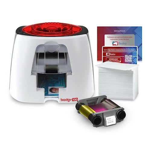 Badgy100 ID Card Printer with Complete Supplies Package with Bodno ID Software - Bronze Edition