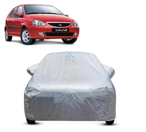 Image of Y3H 100% Waterproof Car Cover Compatible with Tata Indica V2 (Model : 2012-2023) Custom Fit Body Covers with Mirror Pockets | Color : Metalic Silver