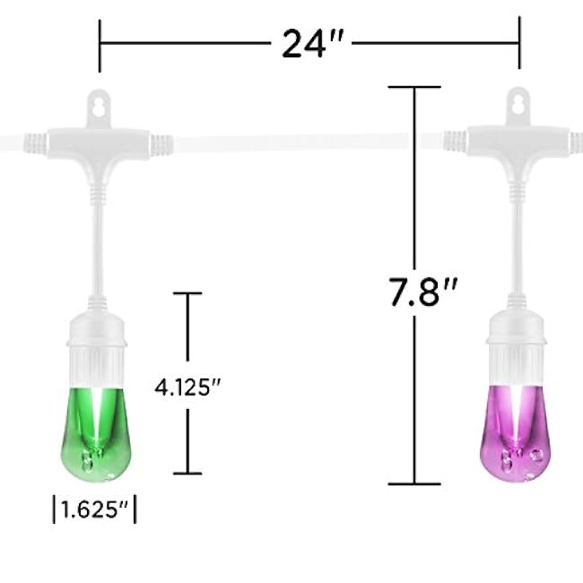 Enbrighten Premium Color Changing String Lights, 24ft White Cord, 12 Shatterproof Acrylic Bulbs, Weatherproof, Remote Control, Dimmable RGB LED, Outdoor String Lights, 39511