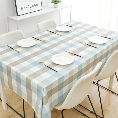 MOTYYA Checkered Vinyl Rectangle Tablecloth, Waterproof Oil Proof Spill Proof PVC Table Cloth, Wipe Clean Table Cover for Dining Table, Buffet Parties and Camping, 140 * 220cm(55" x 86")
