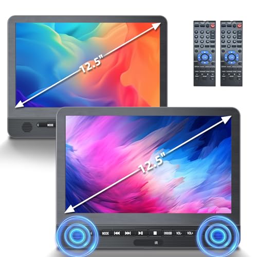 Image of DESOBRY 12.5 Inch Dual Car DVD Player, Two 1080P HD Screens Play Different Movies Support USB/Sync TV, Region-Free for Backseat Headrest Travel Entertainment, Last Memory Function