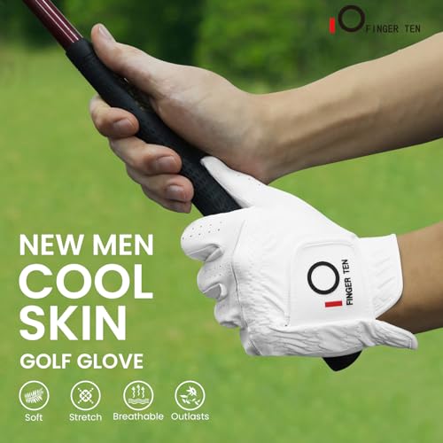 Finger Ten Golf Gloves Men Left Right Hand Rain Grip Value 3 Pack, All Weather Durable Grip Size Small Medium Large Xl White Black Blue Red Brown thumb #5