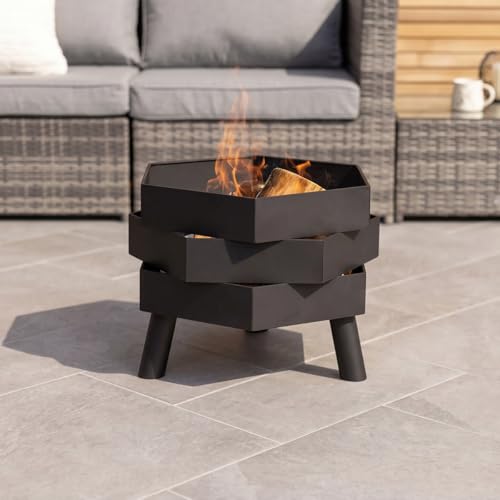 Brasero de jardin hexagonal 46cm noir résistant rouille avec tisonnier