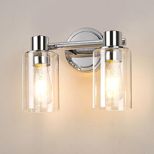 ALAISLYC 2 Light Bathroom Wall Sconce Light Fixtures with Clear Glass Bathroom Wall Lights Over...