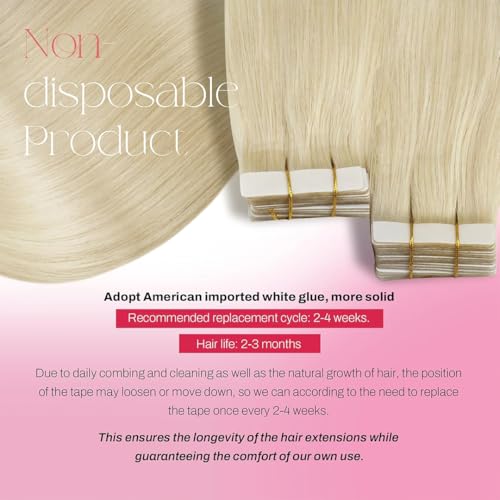 Image of Moresoo Bleach Blonde Tape in Human Hair Extensions, 14 Inch, 20Pcs, 40g | Seamless tape in hair extensions human hair, remy straight texture, invisible skin weft, soft volume, party styling