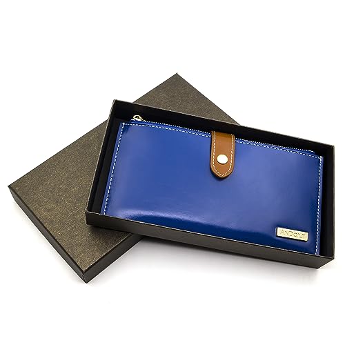 Image of ANDOILT Women's Genuine Leather Wallet RFID Blocking Credit Card Holder Zipper Purse Cell Phone Handbag