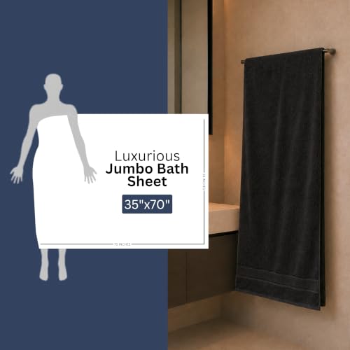 Image of Bulk 8-Pack Commercial Jumbo Bath Sheets, 35 inch x 70 inch, 600 GSM, Black | For Vacation Rentals & Luxury Suites - 100% Ring-Spun Cotton with Plush Comfort & High Absorbency