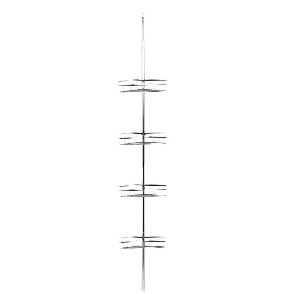 KIMISS Estante de Esquina de Baño de 4 Niveles, Barra de Tensión de Metal para Ducha Teles Ajustables Estante de Esquina de Baño Telescópico Almacenamiento Carrito de Ducha Estantes