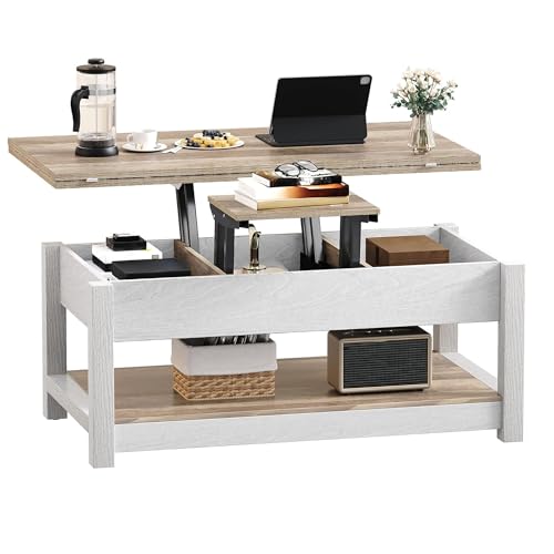 DWVO Lift Top Coffee Tables for Living Room, 3 in 1 Multi-Function Farmhouse Coffee Table with Storage, Wood Coffee Table Center Table with Hidden Compartment, Grey Wash