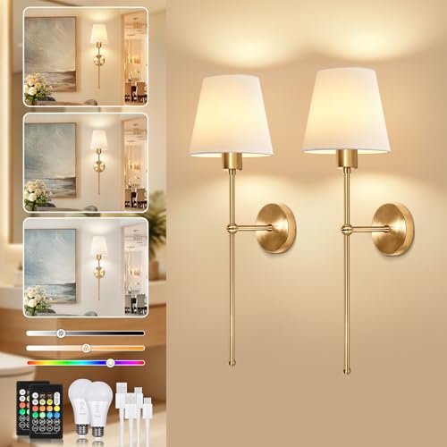 TaoFiaCo Rechargeable Wall Lights with Remote Control Indoor Gold 2 Pack