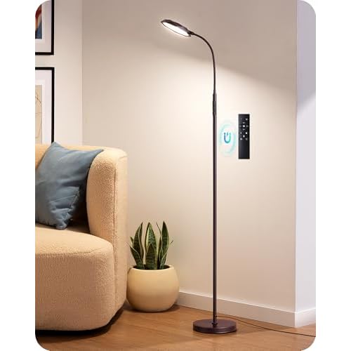 EDISHINE Modern LED Floor Lamp, 1300LM Bright Floor Lamps for Living Room, 4 Color Temperature Dimmable Reading Lamp, Remote & Touch Control, 2 Timer, Adjustable Gooseneck for Bedroom Office