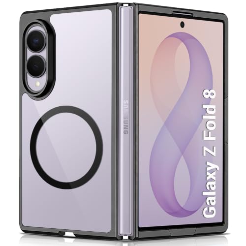 Image of TheGiftKart Hybrid Shockproof Back Cover Case for Samsung Galaxy Z Fold 8 5G Compatible with MagSafe | Hard Back Cover Case for Samsung Z Fold8 5G (PC & TPU, Transparent Clear Back, Black Sides)