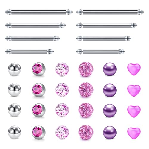 Briana Williams 14G Replacement Balls Straight Barbells for Tongue Bars Nipple Piercing Stainless Steel Acrylic 12/14/16/18mm Body Piercing Jewellery