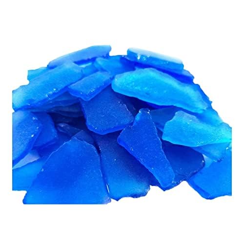 DeitrasSea Glass, 12OZ Flat Frosted Sea Glass for Crafts, 0.78-2inch Bulk Sea Glass Decor, Seaglass Pieces for Beach Wedding Party Home Aquarium Decor DIY Art (Blue)